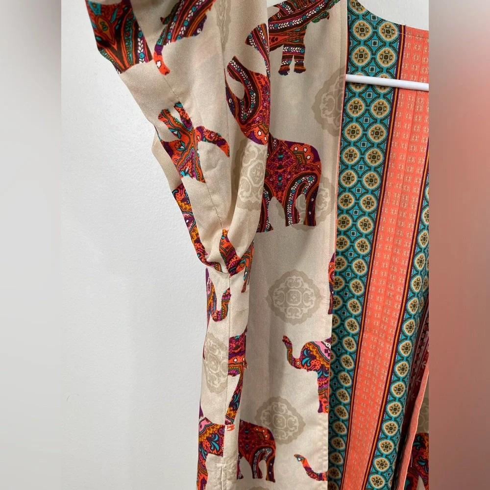 Chico’s Reversible Jacket Open-Front Medallion Elephant Print Kimono Size S/M? - Picture 6 of 16
